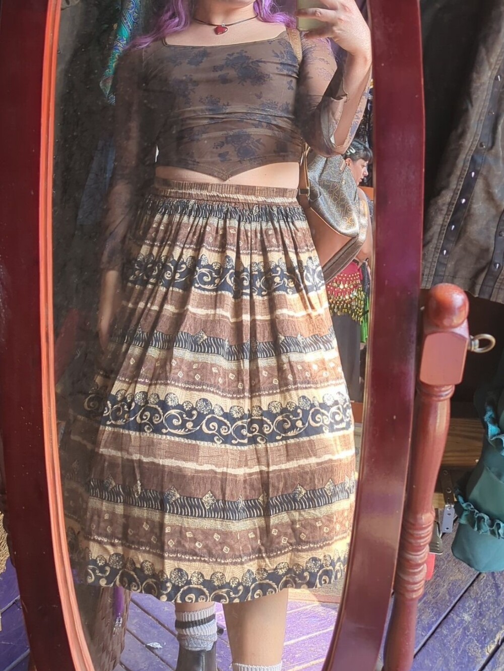 Brown & Black Patterned Circle Skirt